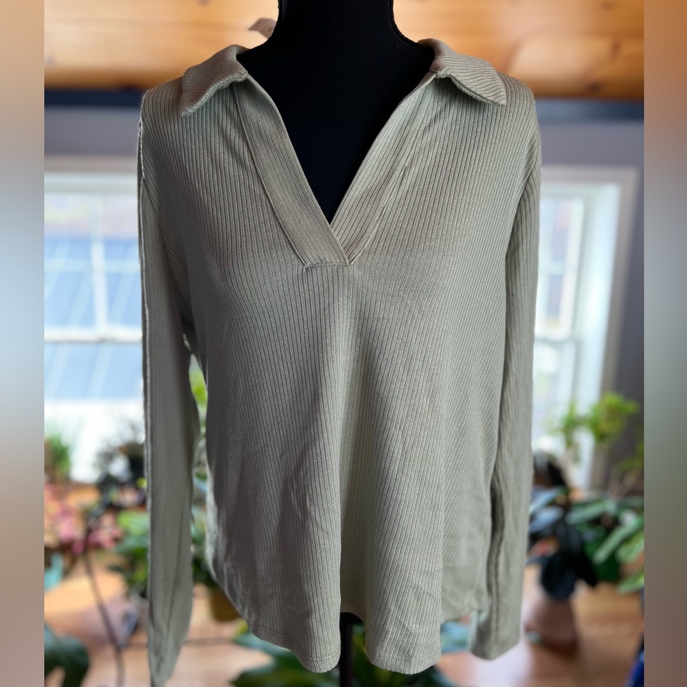 Lane Bryant Pale Green Collared Ribbed shirt
